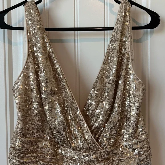David's Bridal Champagne Sequin Dress Sleeveless Long - Picture 2 of 6